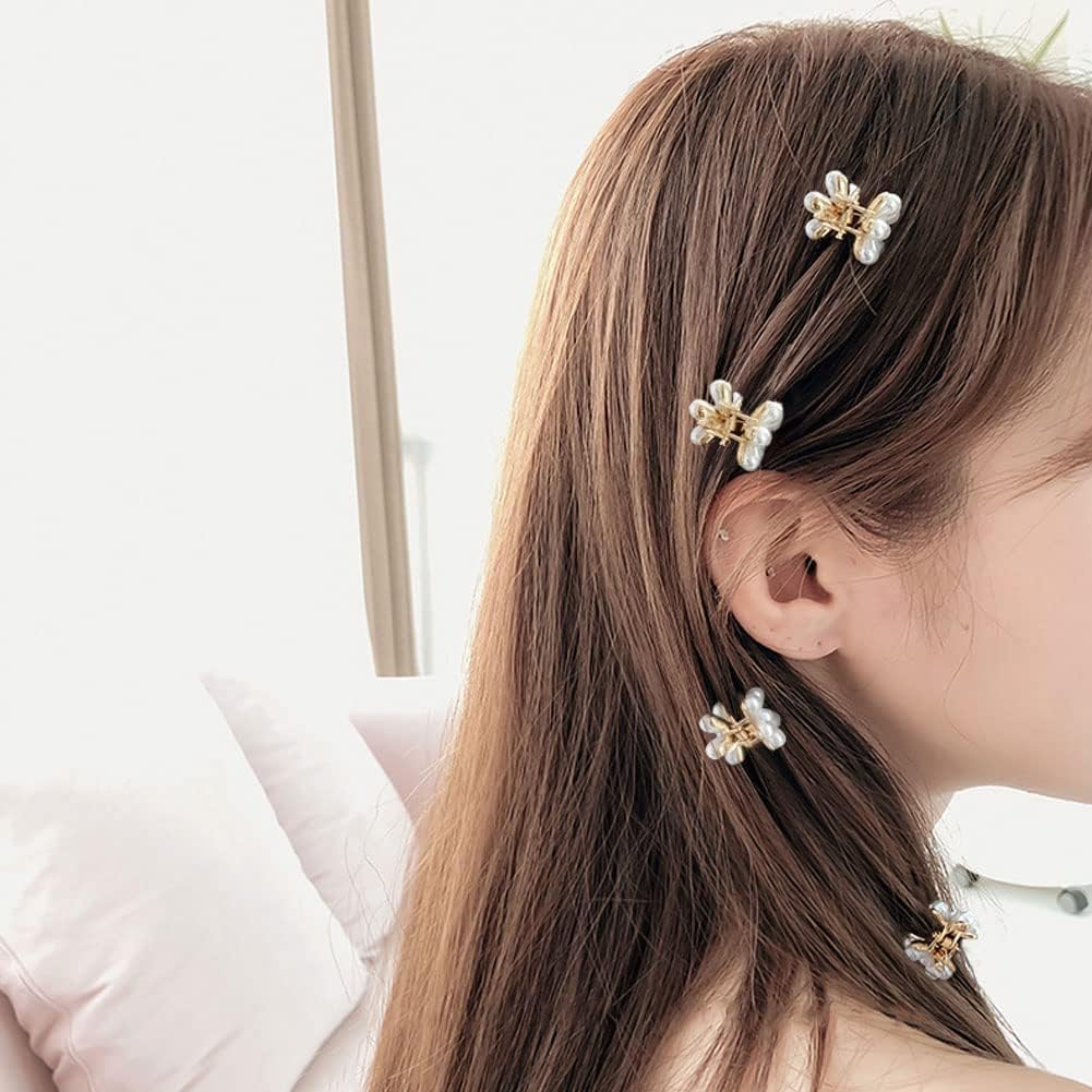 10 Pcs Small Pearl Daisy Hair Clips - Sweet Bangs Hair Claw Jaw Clips for Women & Girls (White) | Perfect for Weddings, Parties & Everyday Hairstyles