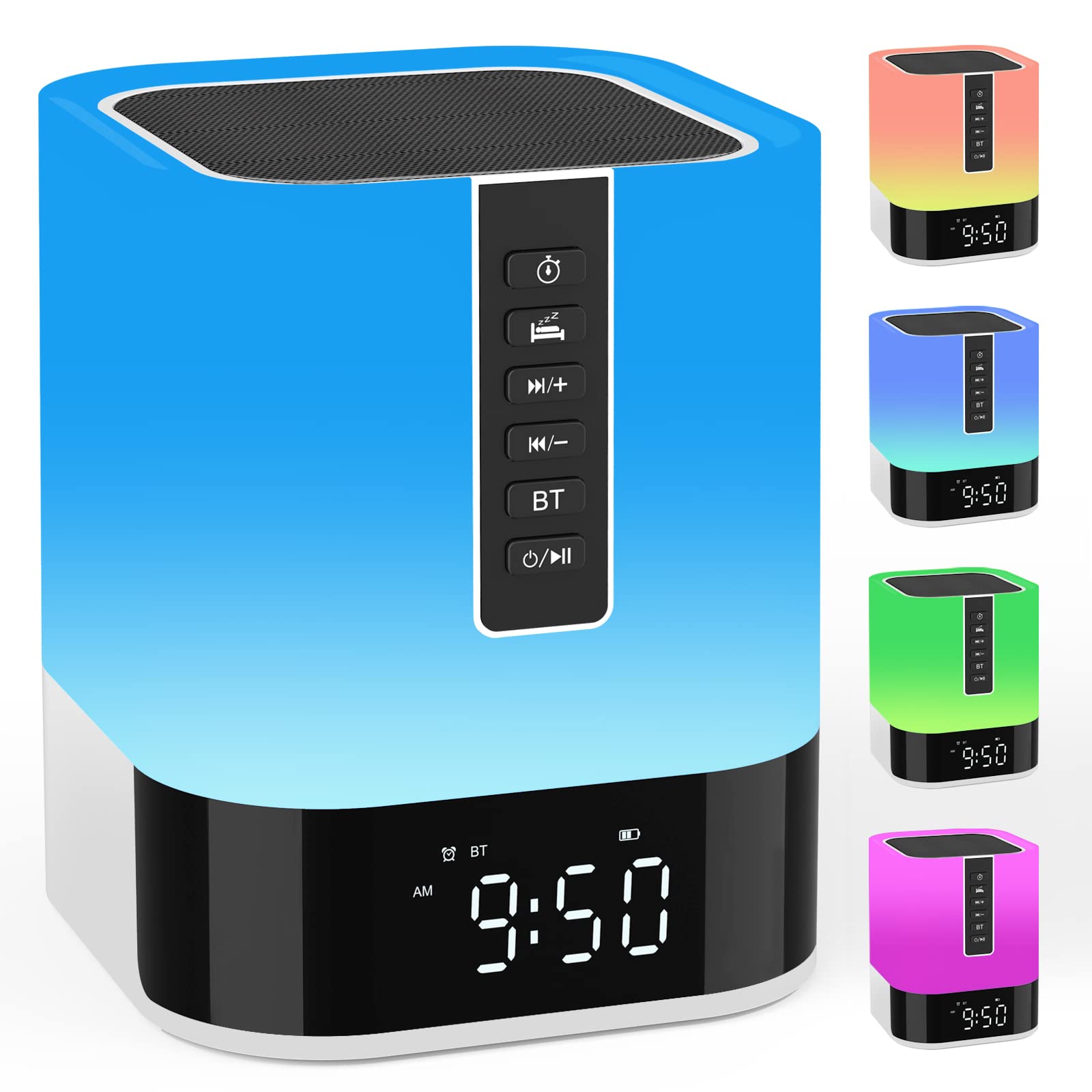 Smart Bedside Lamp with Alarm Clock, Bluetooth Speaker & Night Light - Dimmable LED Color Changing Touch Lamp with Sound Machine for Kids & Teens, Perfect for Bedroom, Nursery, Dorm Room - Ideal Gift for Boys & Girls Ages 10-18
