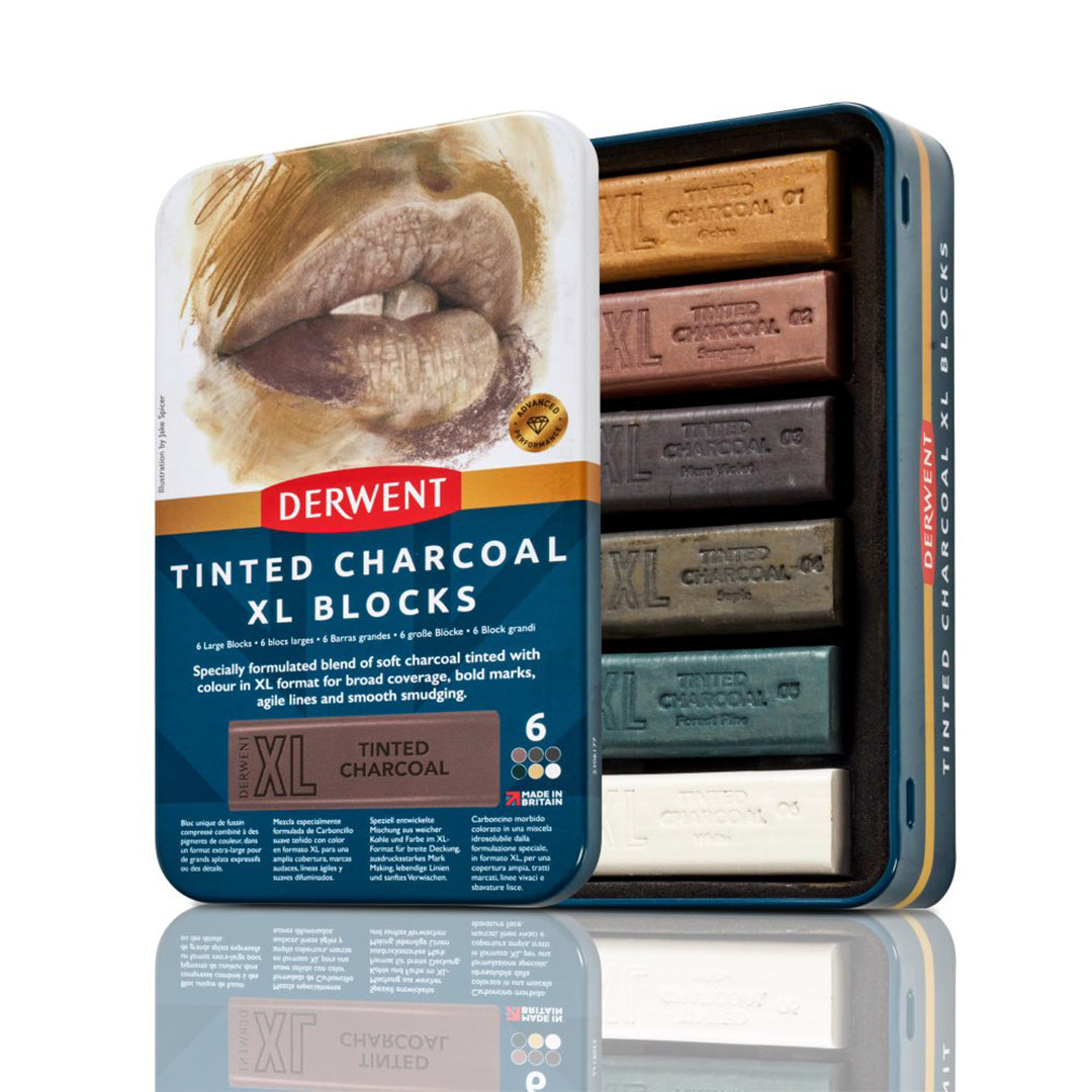 Derwent Tinted Charcoal XL Blocks Set of 6 - Premium Artist Drawing Supplies for Sketching & Shading - Perfect for Professional Artists, Students & Art Enthusiasts