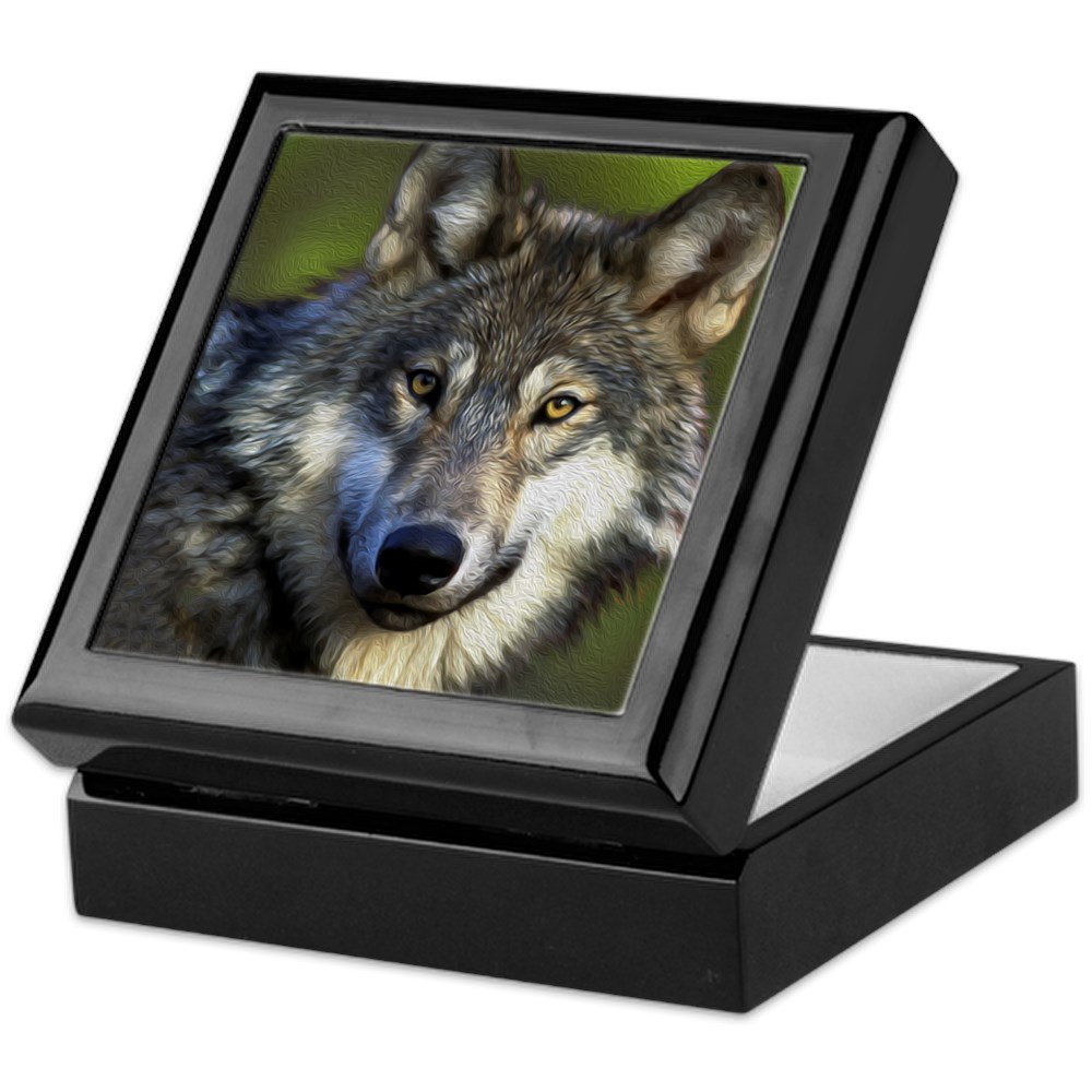 Lone Grey Wolf Keepsake Box - Handcrafted Hardwood Jewelry Box with Velvet Lining - Perfect for Storing Rings, Necklaces & Sentimental Treasures - Home Decor & Gift Idea