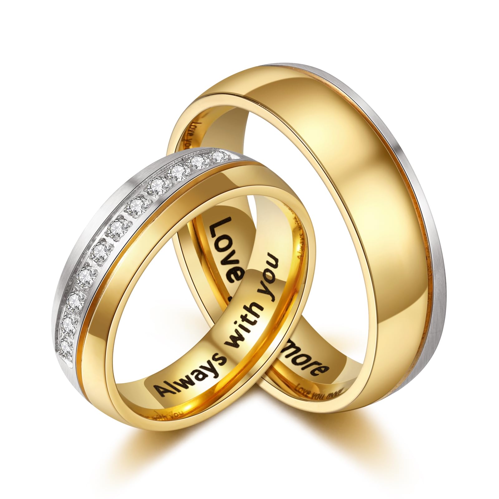 Personalized Matching Couples Rings Set - Stainless Steel His and Hers Wedding Bands - Custom Engraved Promise Rings for Couples - Perfect for Anniversaries, Engagements & Romantic Gifts
