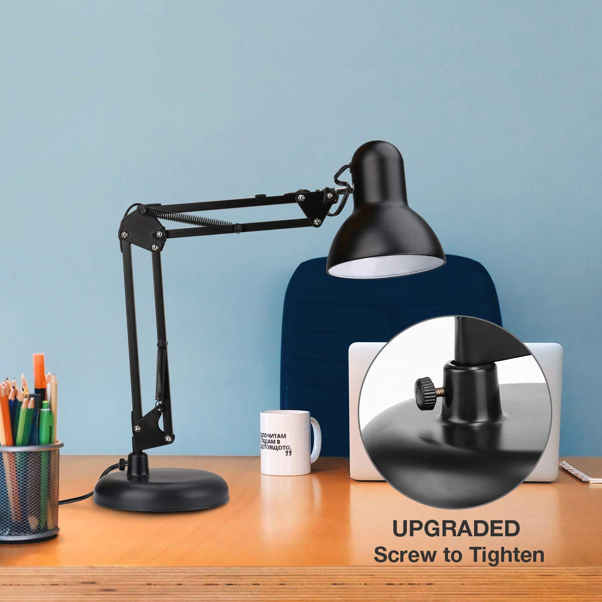 Lepro E27 Swing Arm Desk Lamp with Clamp - Adjustable Black Table Lamp for Study, Office & Bedroom - Flexible Reading Light with E27 Bulb Holder - Perfect for Nail Art, Back to School & Home Decor