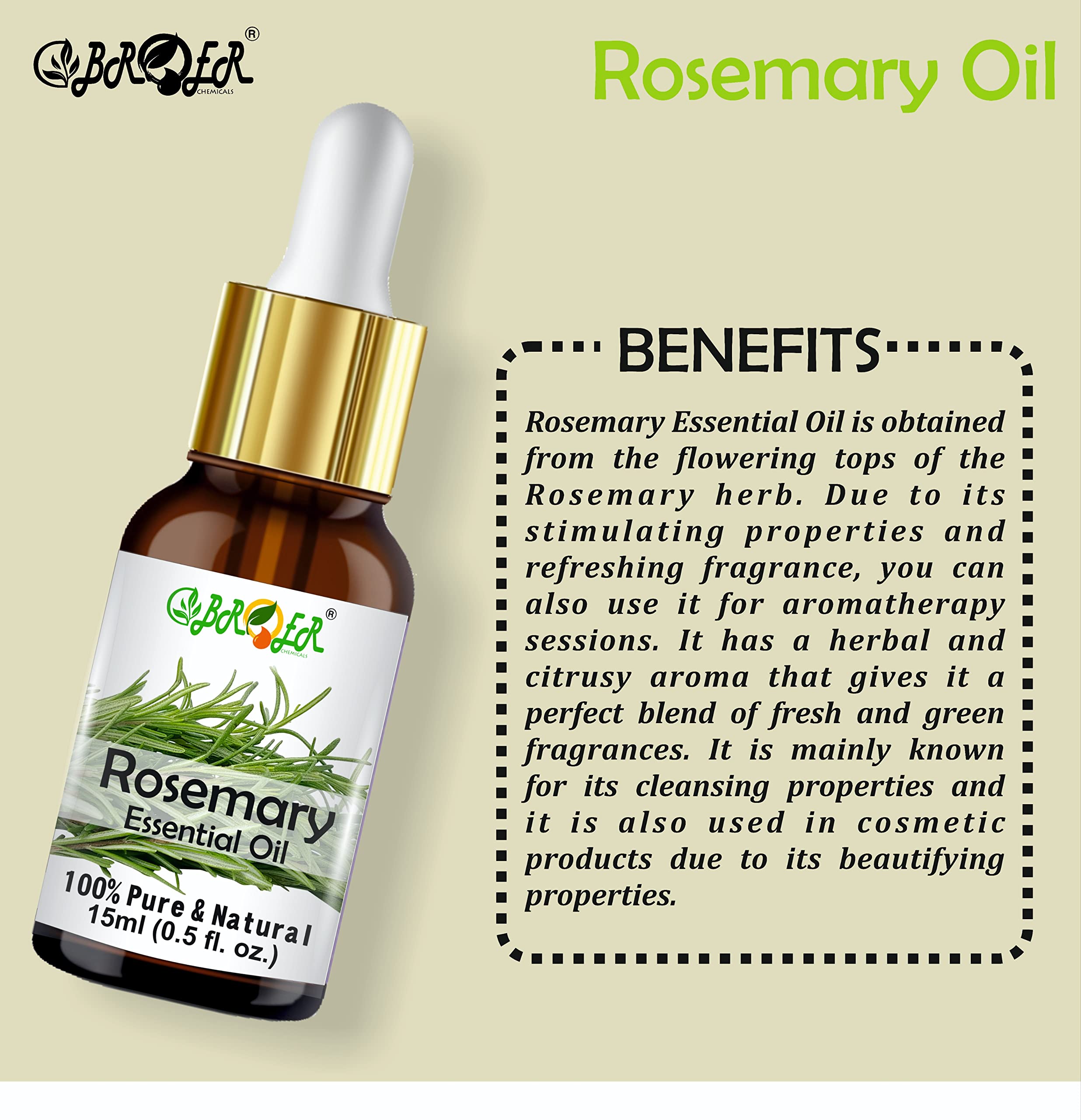 BROER Rosemary Essential Oil & Chamomile Essential Oil Set - 100% Pure Natural Undiluted for Hair Growth, Skin Moisturizing & Scalp Care (2x30ml) - Perfect for Aromatherapy, Massage & DIY Beauty Products
