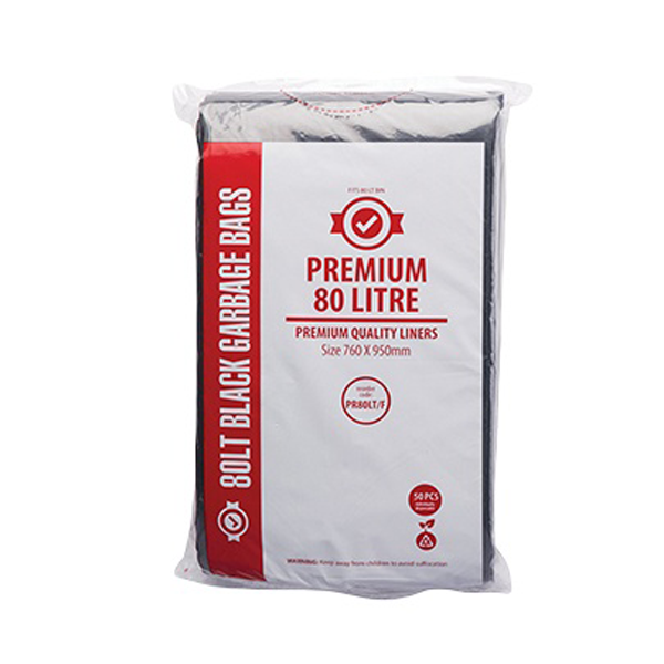 Premium Heavy Duty 80Lt Black Trash Bags - Extra Thick Garbage Bags for Kitchen, Office & Outdoor Use