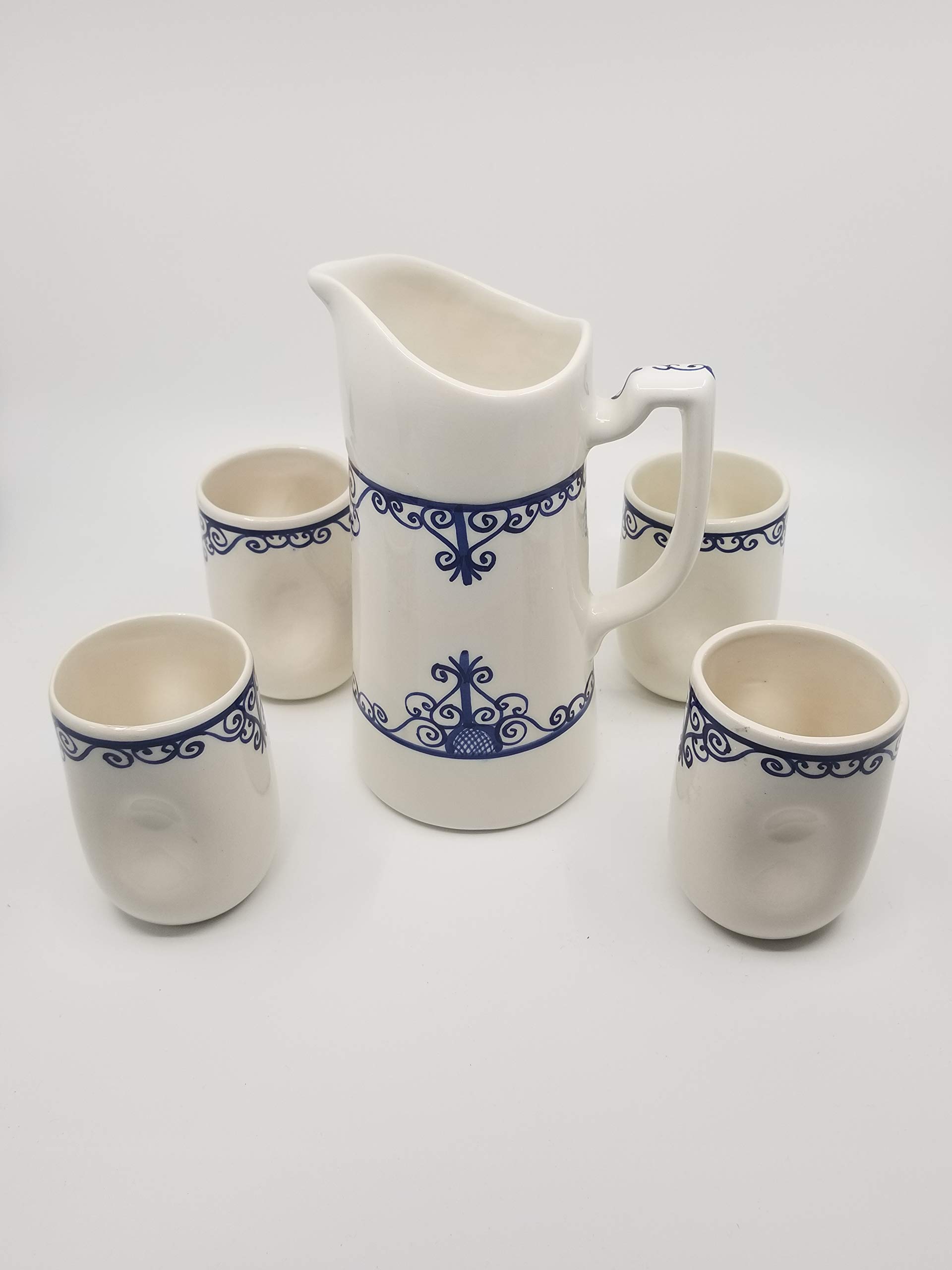 Handmade Moroccan Ceramic Coffee Mug and Pitcher Set - Blue Porcelain Tea Pot, Juice Jug, Carafe for Coffee, Tea & Beverages - Perfect for Home, Cafe & Gifting