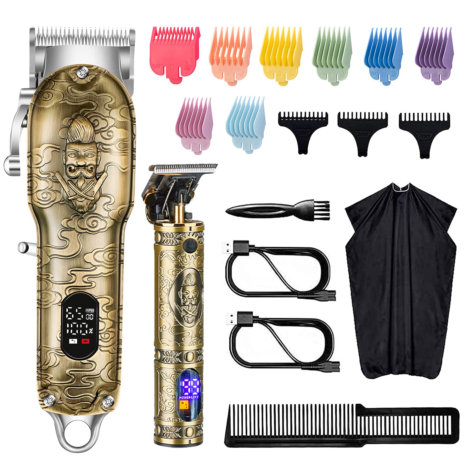 Roziapro Professional Cordless Hair Clippers for Men - T-Blade Trimmer & Beard Trimmer, Rechargeable Electric Hair Clipper with Gold Knight Grooming Kit (Gold) | Perfect for Home Barbering, Beard Grooming & Personal Styling