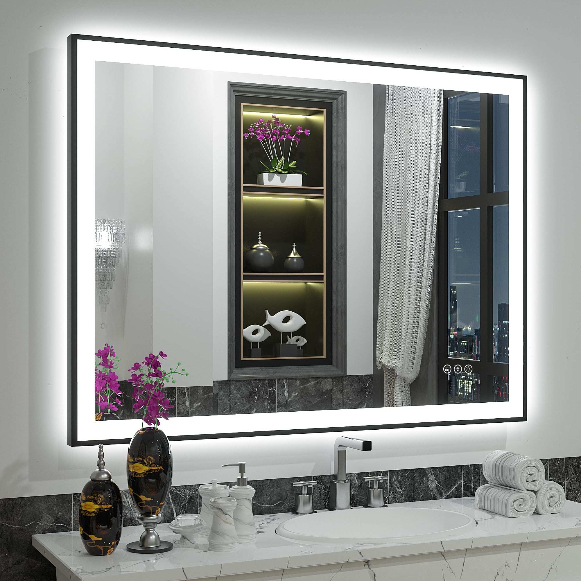 40x32 Inch LED Lighted Bathroom Mirror - Dimmable Framed Vanity Mirror with Backlit & Front Lighting, Anti-Fog Technology (Horizontal/Vertical Mounting) - Perfect for Makeup, Shaving & Home Decor