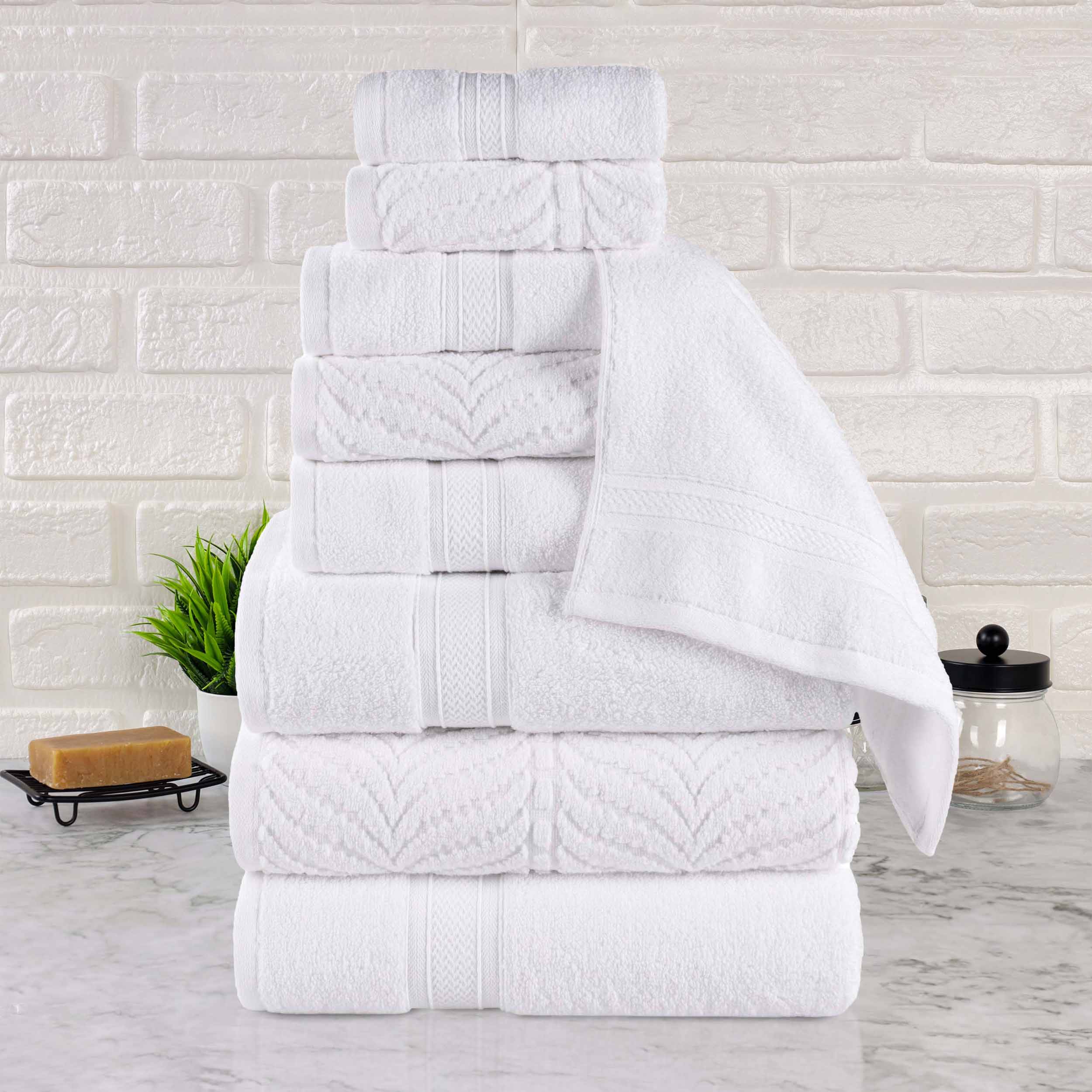 Premium 9-Piece Zero Twist Cotton Towel Set - Solid & Jacquard Elegant Chevron Design for Bath, Spa, and Luxury Home Decor