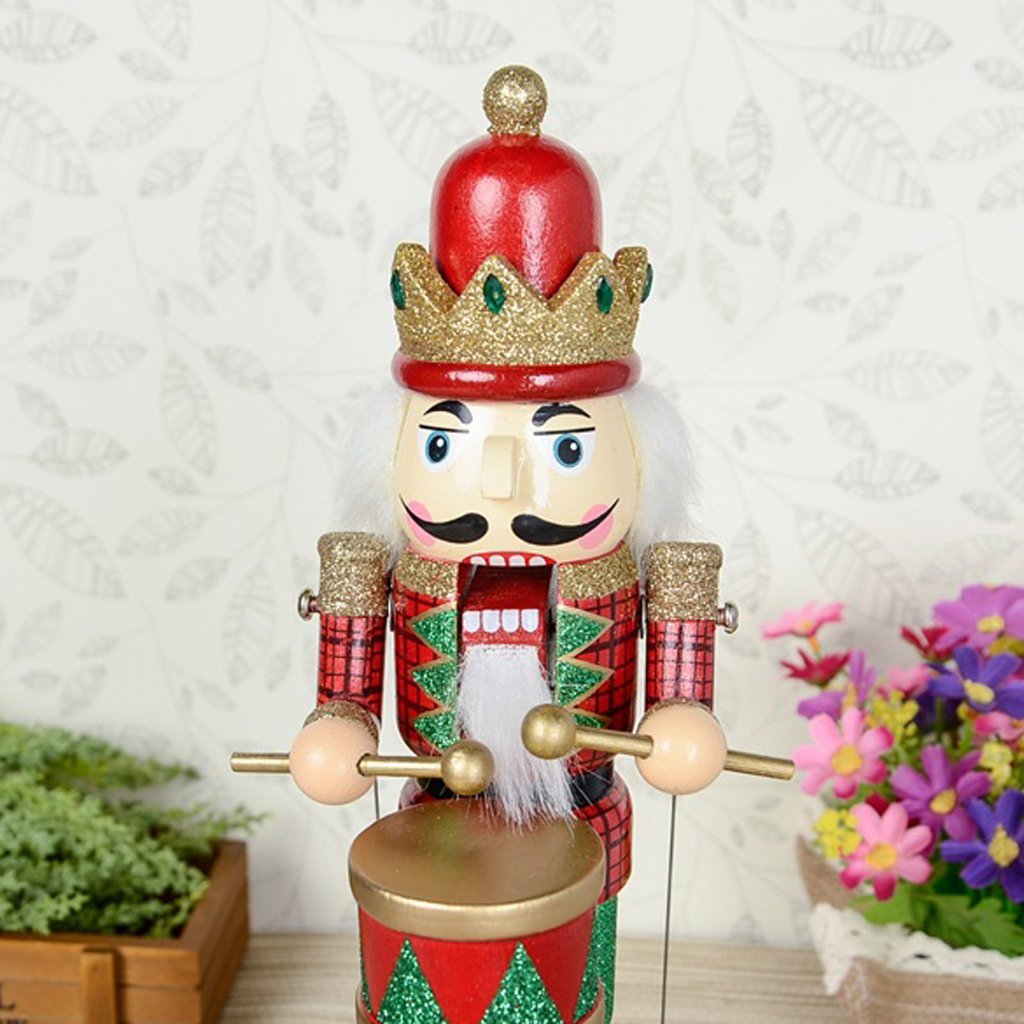 Handcrafted Wooden Drummer Nutcracker Music Box - Christmas Holiday Decoration & Gift for Home, Office, Party Decor