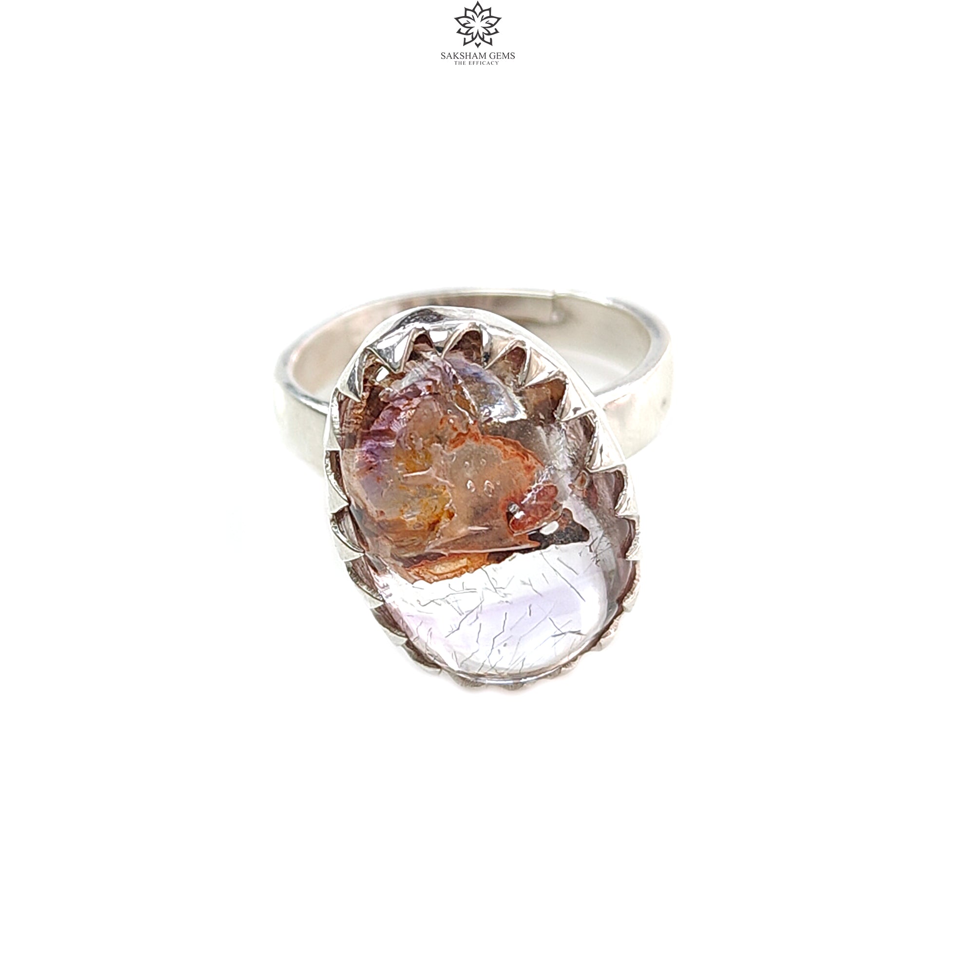 Natural Untreated Super Seven Amethyst 925 Sterling Silver Adjustable Ring - 5.80gms Fancy Bezel Set Jewelry for Women, Gift for Her, Wedding, Anniversary & Everyday Elegance