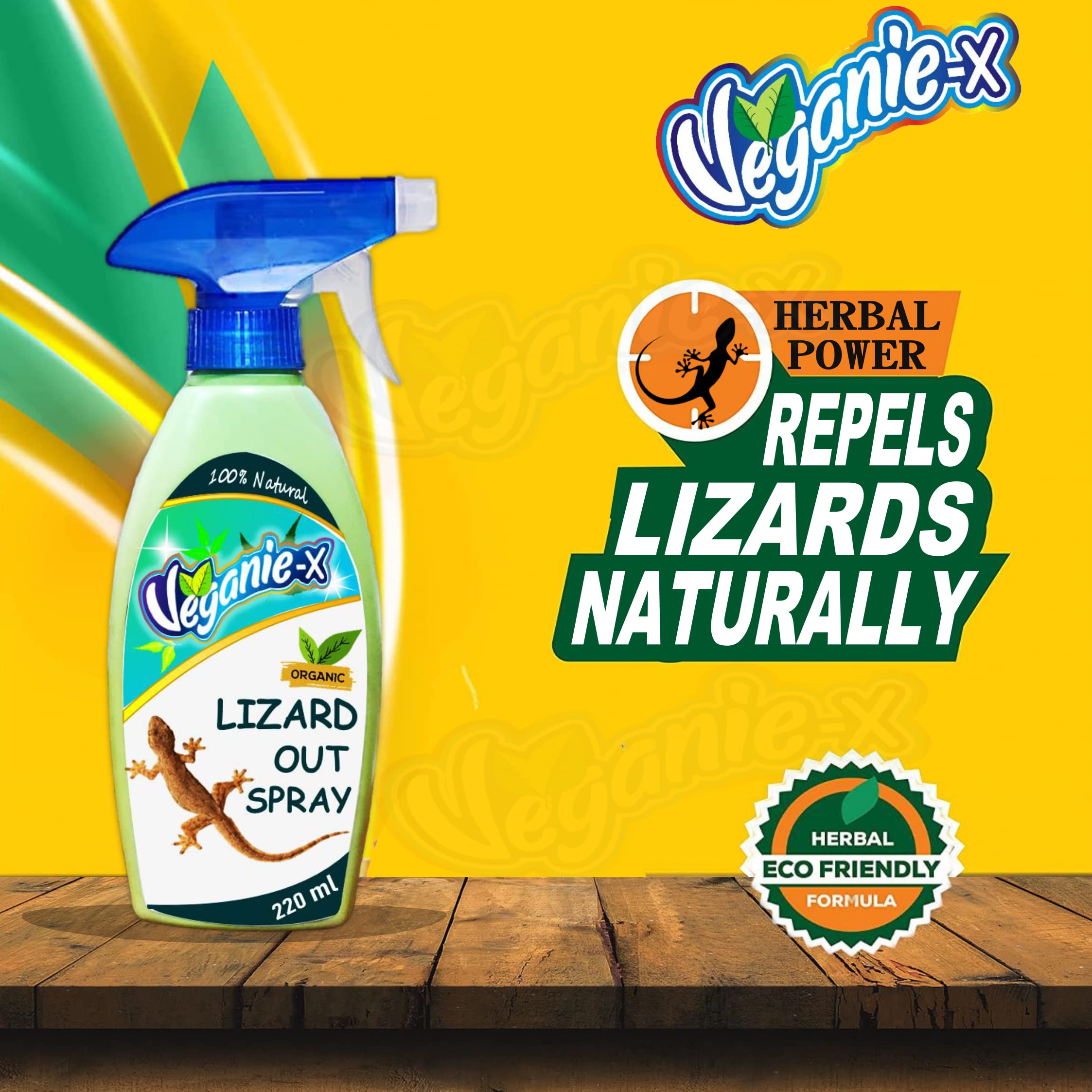 Veganie-X Lizard Repellent Spray 220ml - Natural & Effective Lizard Control | Herbal Formula | Safe for Home, Garden & Outdoor Use | Keeps Lizards Away from Houses, Patios & Garages