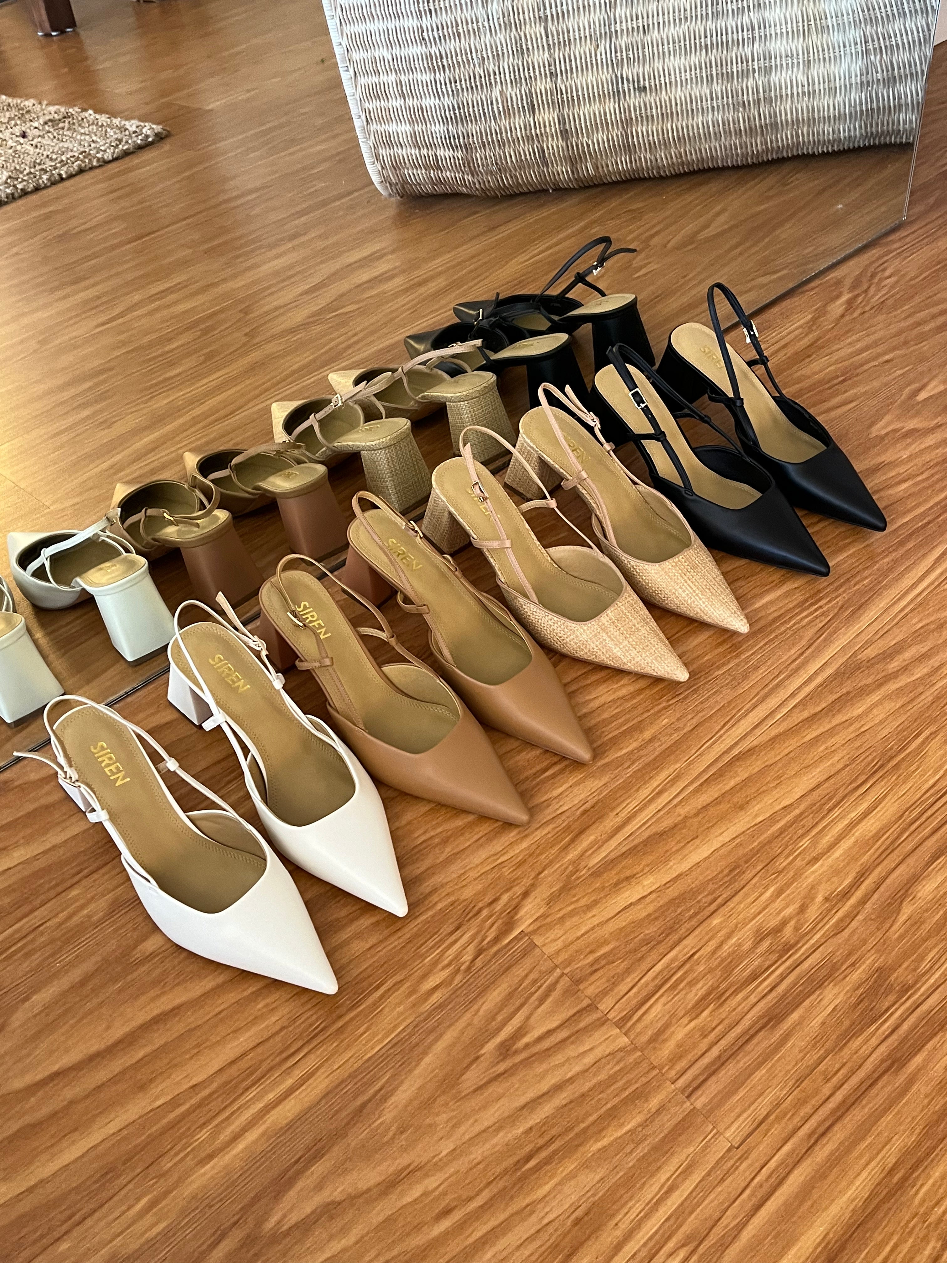 Yasmine Slingback Heels for Women - Black Leather Pumps with Comfortable Block Heel - Perfect for Office, Party & Evening Events