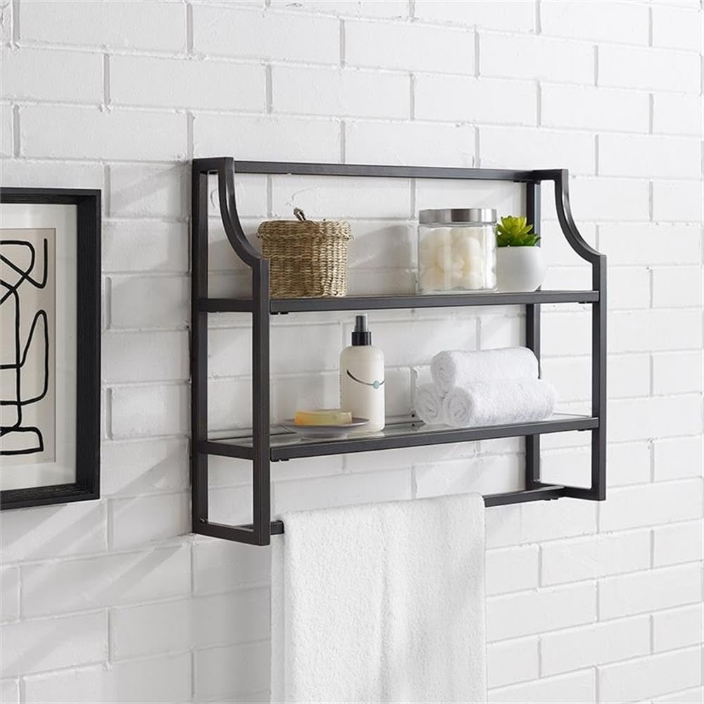 2-Shelf Modern Metal Wall Shelf in Oil Rubbed Bronze - Rustic Industrial Floating Shelves for Living Room, Bedroom, Bathroom & Kitchen Storage Decor