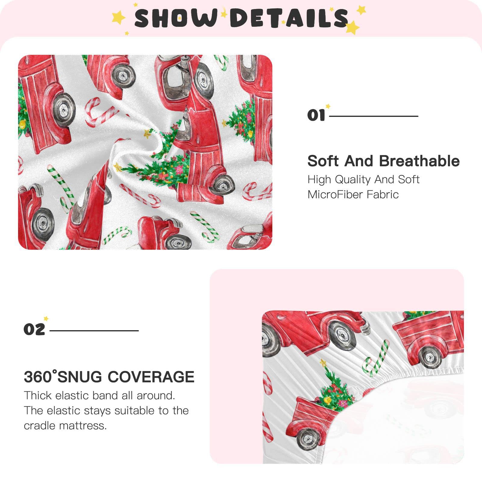 Christmas Red Truck Crib Sheets for Boys & Girls - Super Soft Pack and Play Sheets, Mini Crib Sheets & Fitted Crib Sheet (39x27IN) for Standard Crib & Toddler Mattresses - Perfect for Nursery, Baby Shower Gifts & Holiday Decor