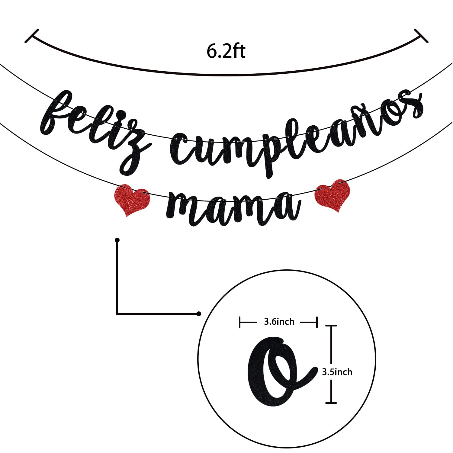 Black Glitter Feliz Cumpleaños Mamá Banner - Spanish Happy Birthday Mom Party Decorations - Perfect for Mother's Day, Birthday Parties & Fiesta Theme Celebrations