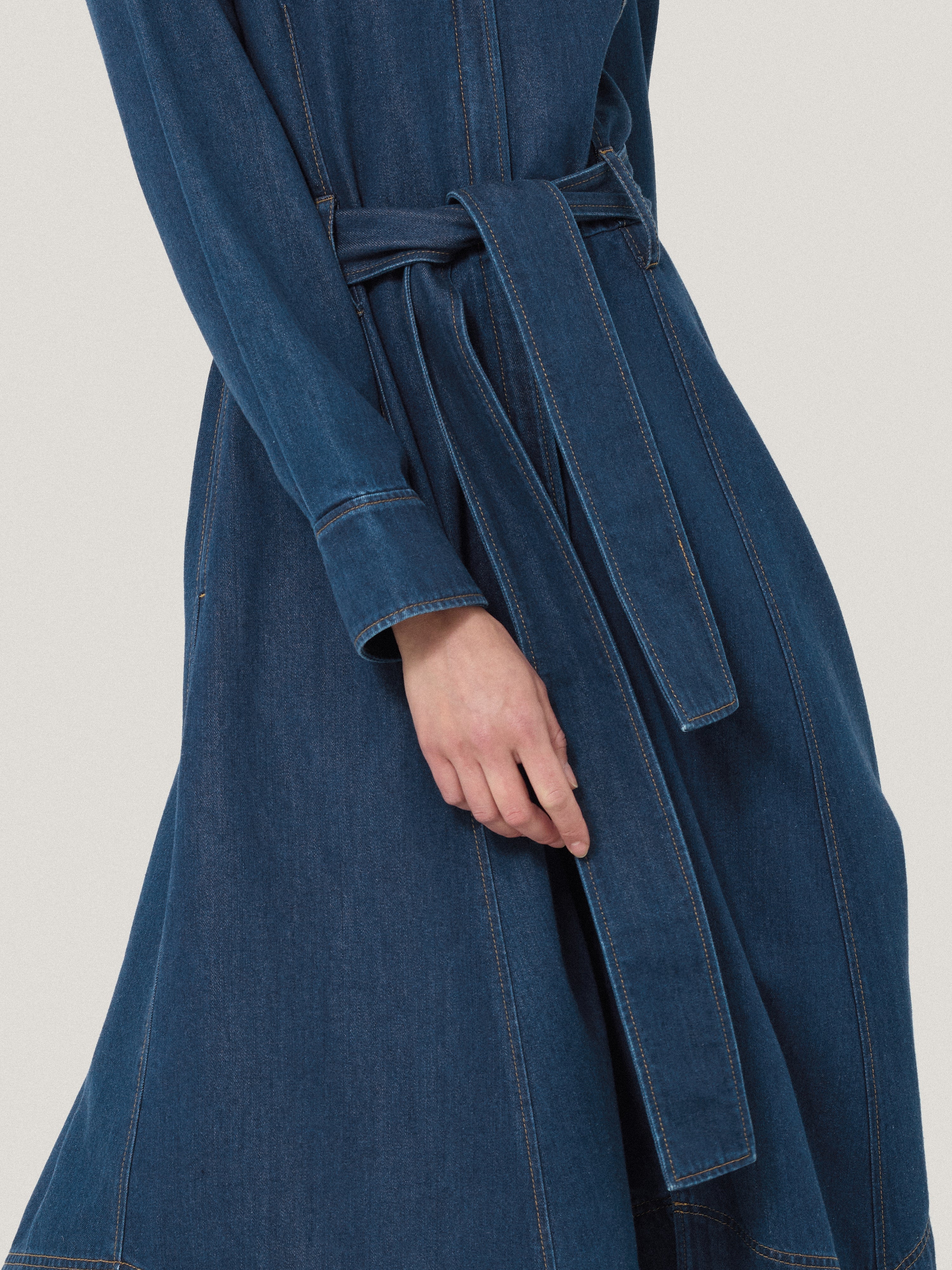Fluid Denim Belted Shirt Dress for Women - Indigo Wash Casual & Office Wear | Perfect for Spring Outfits, Date Nights & Work Attire