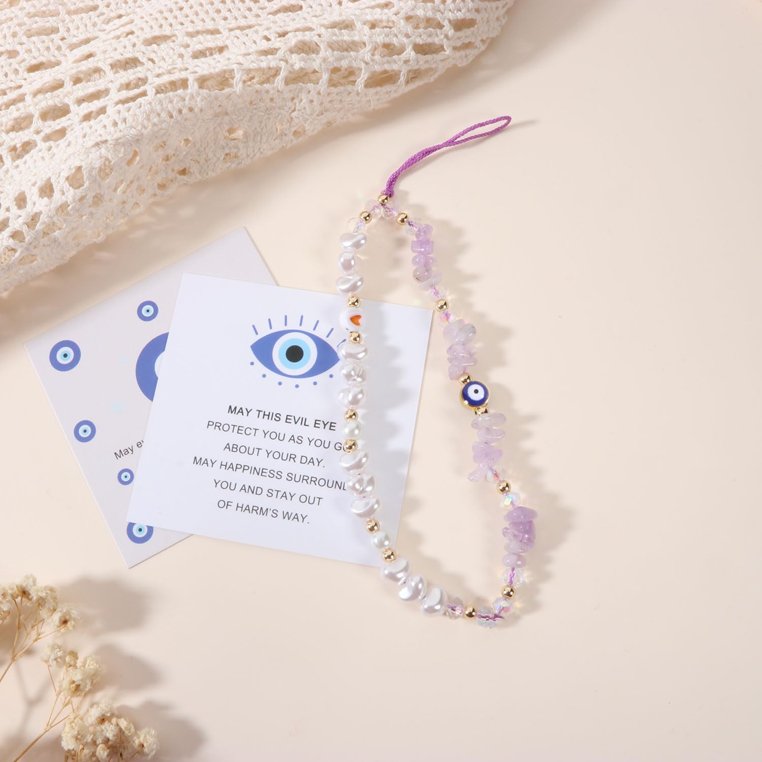 Evil Eye Phone Charm Strap - Beaded Crystal Phone Lanyard with Evil Eye Protection - Kawaii Preppy Phone Keychain for Women & Girls - Perfect for iPhone, Samsung, Keys & Backpacks