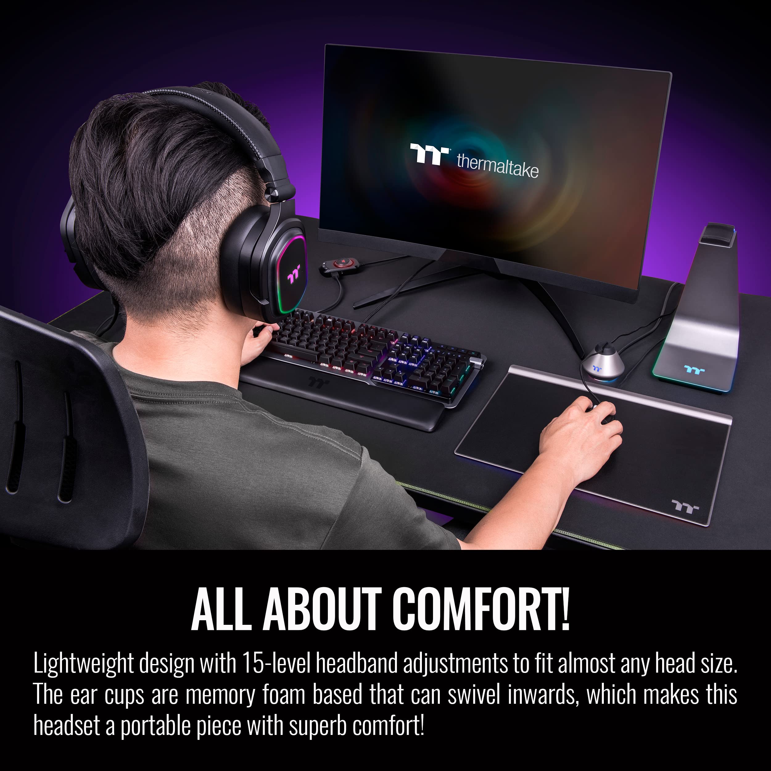 Thermaltake Argent H5 RGB 7.1 Surround Sound Gaming Headset with 50mm Hi-Res Drivers - Compatible with PC, Xbox One, PS4, Mac, Mobile & Nintendo Switch - Black (GHT-THF-DIECBK-31) - Perfect for Competitive Gaming, Streaming & Virtual Meetings