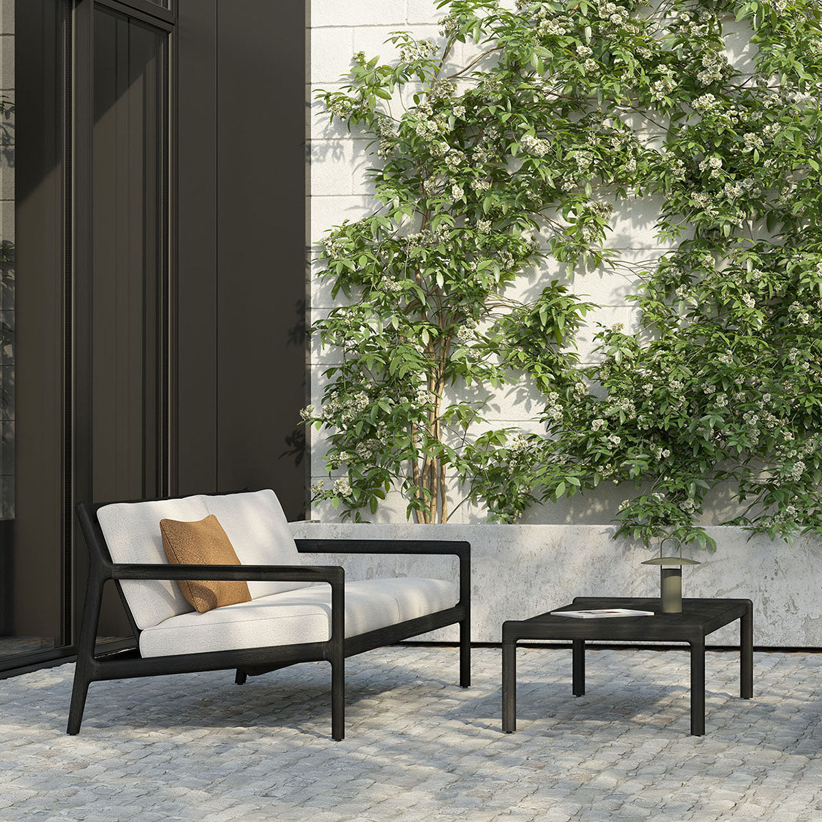 Outdoor 3-Seater Sofa with Jack Fabric - Teak Black & Off White - Perfect for Patio, Garden, and Poolside Relaxation
