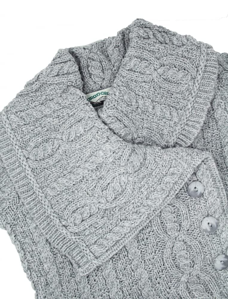 Aran Crafts Women's Cable Knit Soft Collar 3 Button Coat - 100% Merino Wool Winter Warm Coat for Women - Perfect for Office, Dating & Holiday Outfits