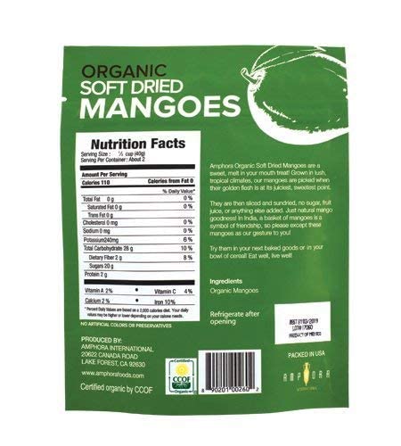 Organic Kosher Vegan Dried Mango Snacks - Gluten Free Healthy Fruit Treat, 3 oz (85g) per Pack, 6-Pack Box - Perfect for On-the-Go, Lunchboxes & Vegan Diets