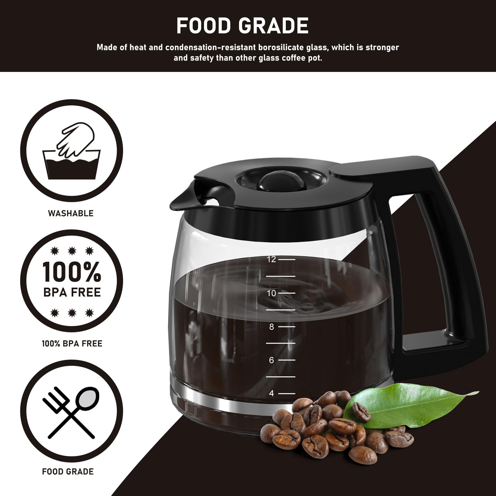 12-Cup Replacement Coffee Pot for Cuisinart Coffee Makers - Compatible with SS-12, SS-15, SS-16, DCC-1100BK, DCC-1200, DCC-2650, CHW-12P1, DGB-400, DGB-550BK, DGB-550BK1, DGB-625BC & DGB-700BC - Perfect for Home, Office or Restaurant Use