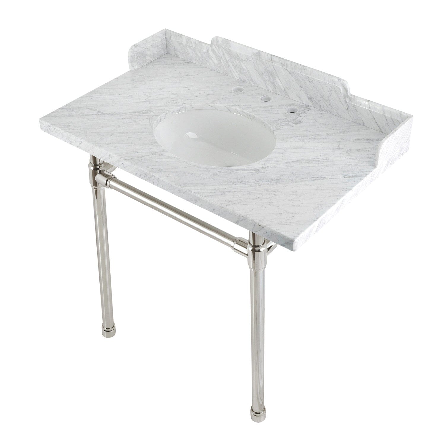 Dreyden 36 Inch Carrara Marble Bathroom Vanity Console Sink with Stainless Steel Legs (8 Inch, 3 Hole) - Perfect for Modern Farmhouse, Luxury Bathroom & Spa Style Decor