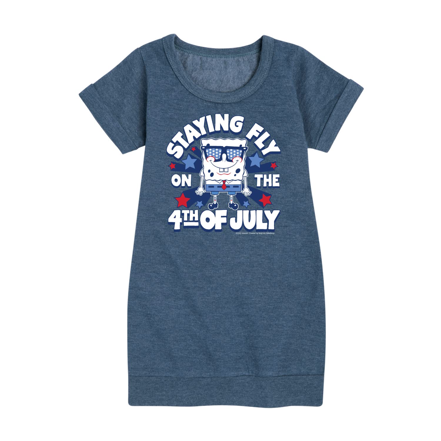 HYBRID APPAREL Spongebob Squarepants 4th of July Fleece Dress for Toddler & Youth Girls - Cute Patriotic Outfit for Independence Day Celebrations & Holiday Parties