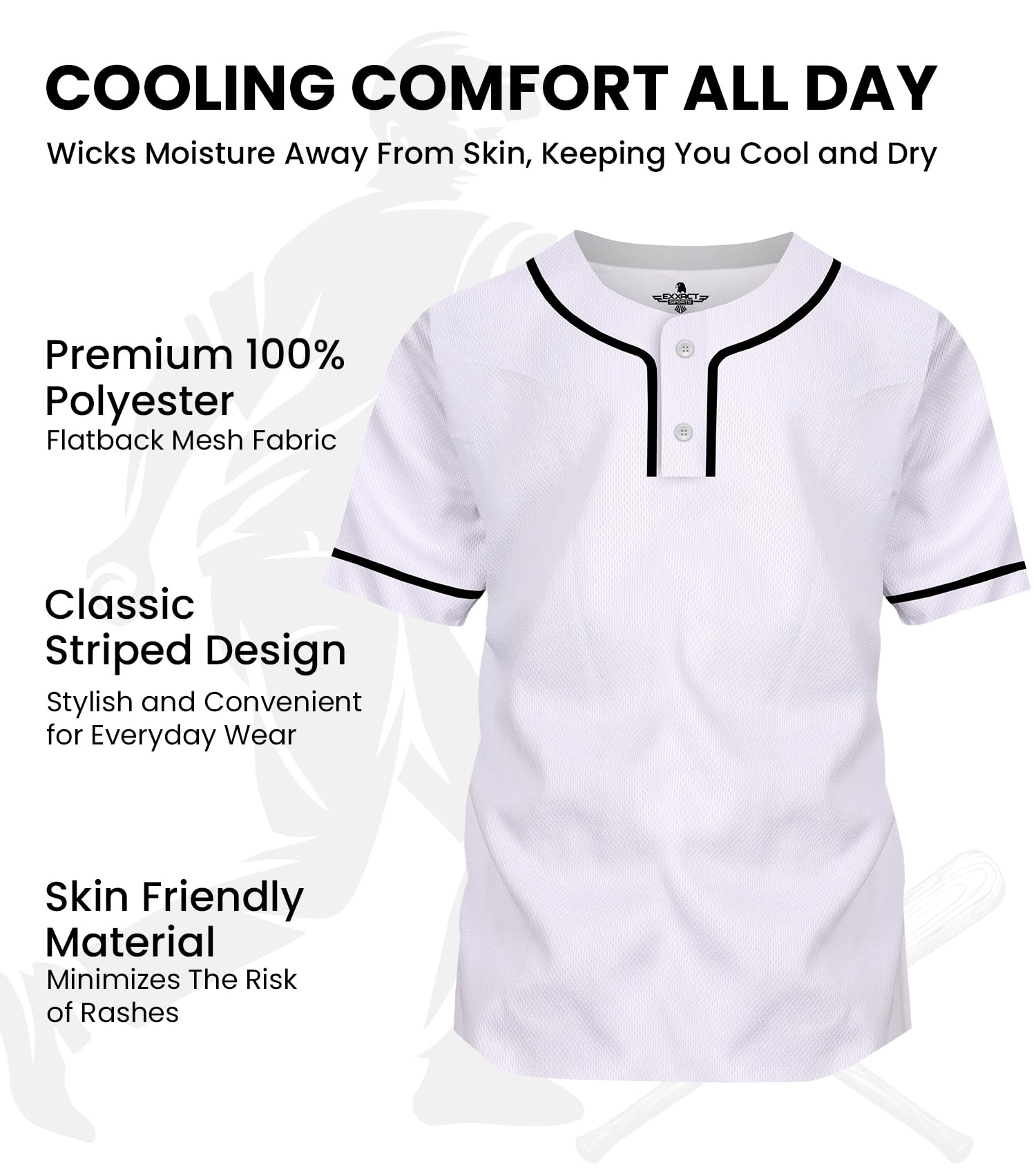Exxact Sports Blank Baseball Jersey for Men & Women - 2-Button Plain Baseball Uniform for Softball & Baseball Players - Perfect for Team Sports, Casual Wear & Game Day Outfits