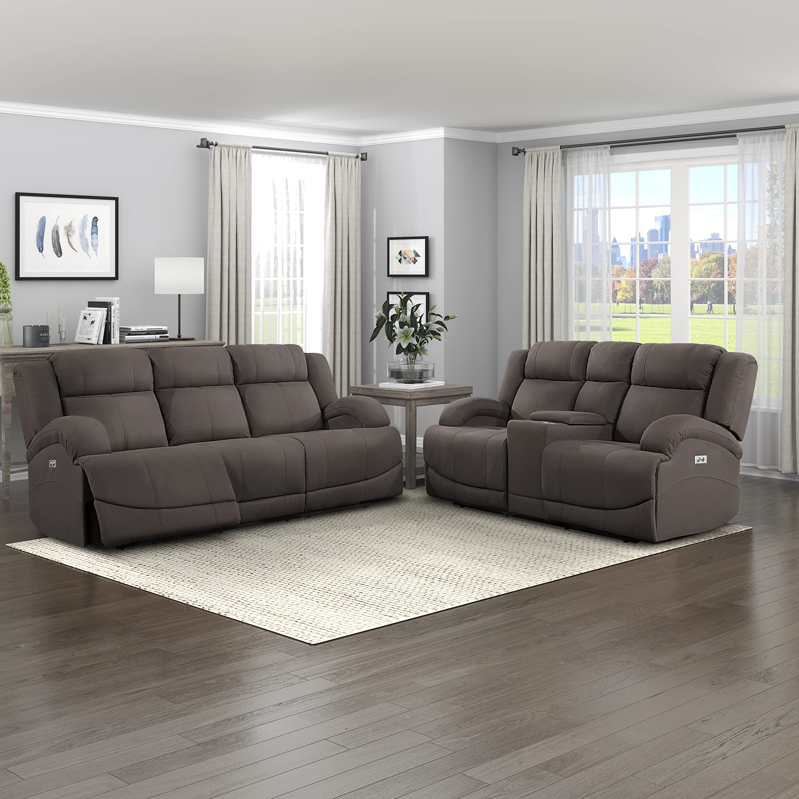 Lexicon Landwood Power Reclining Sofa and Loveseat Set, 2-Piece Living Room Furniture in Chocolate Brown - Perfect for Family Movie Nights and Relaxation