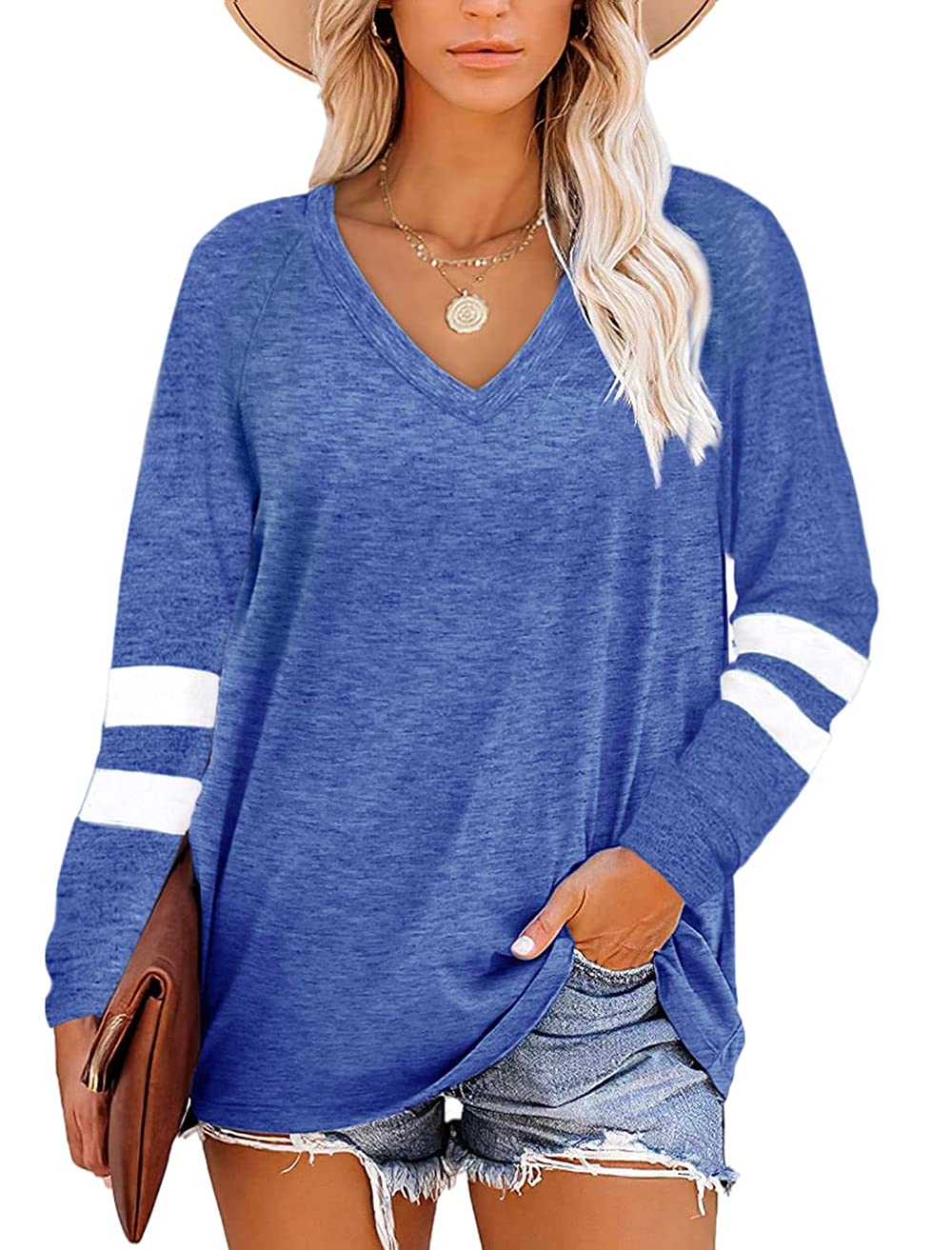 Grace's Secret Women's Long Sleeve V-Neck Casual Tunic Tops - Soft & Comfortable Blouse for Work, Date Night & Everyday Wear