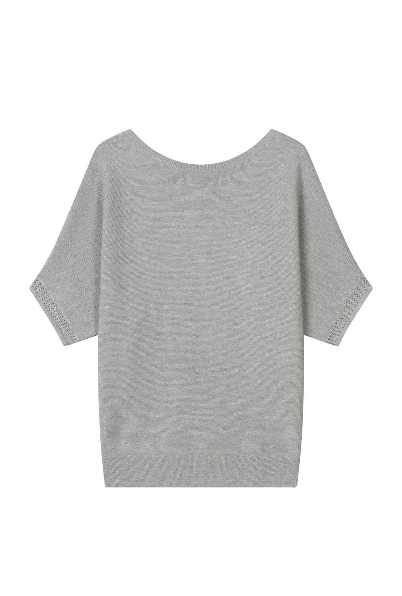 Premium Franco Cotton Knit Top for Women - Soft Grey Crewneck Casual Shirt - Perfect for Everyday Wear, Office & Weekend Outfits