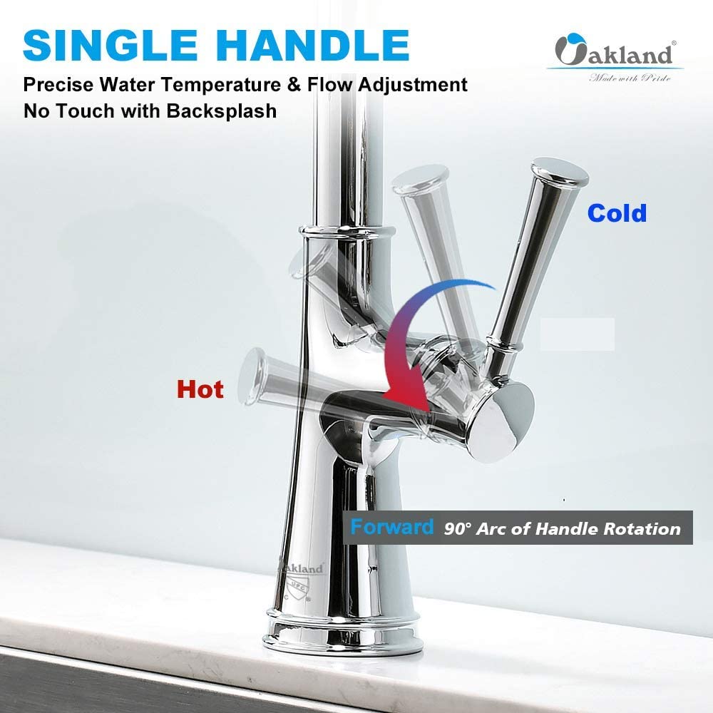 Polished Chrome Kitchen Faucet with Pull Down Sprayer - Single Hole Farmhouse Sink Faucet for RV & Laundry Use
