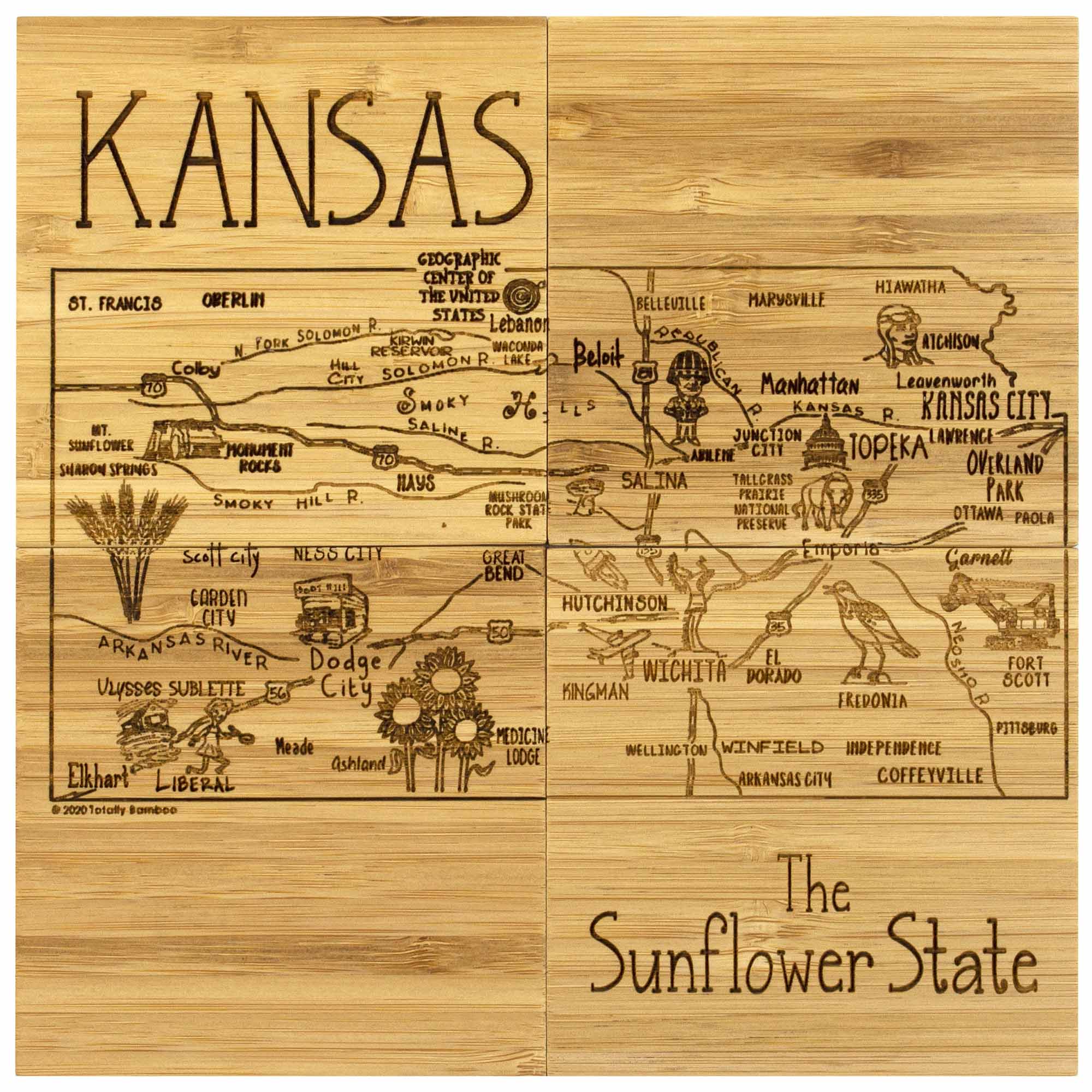 4-Piece Kansas Puzzle Coaster Set with Storage Case - Absorbent Drink Coasters for Coffee Tables, Bars & Home Decor