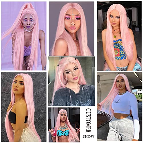 Long Straight Synthetic Wigs for Women - Pink, Blonde, Black, Red, Orange Cosplay Wigs with Middle Part (26 Inches) - Perfect for Daily Wear, Halloween Costumes, Cosplay Events & Parties