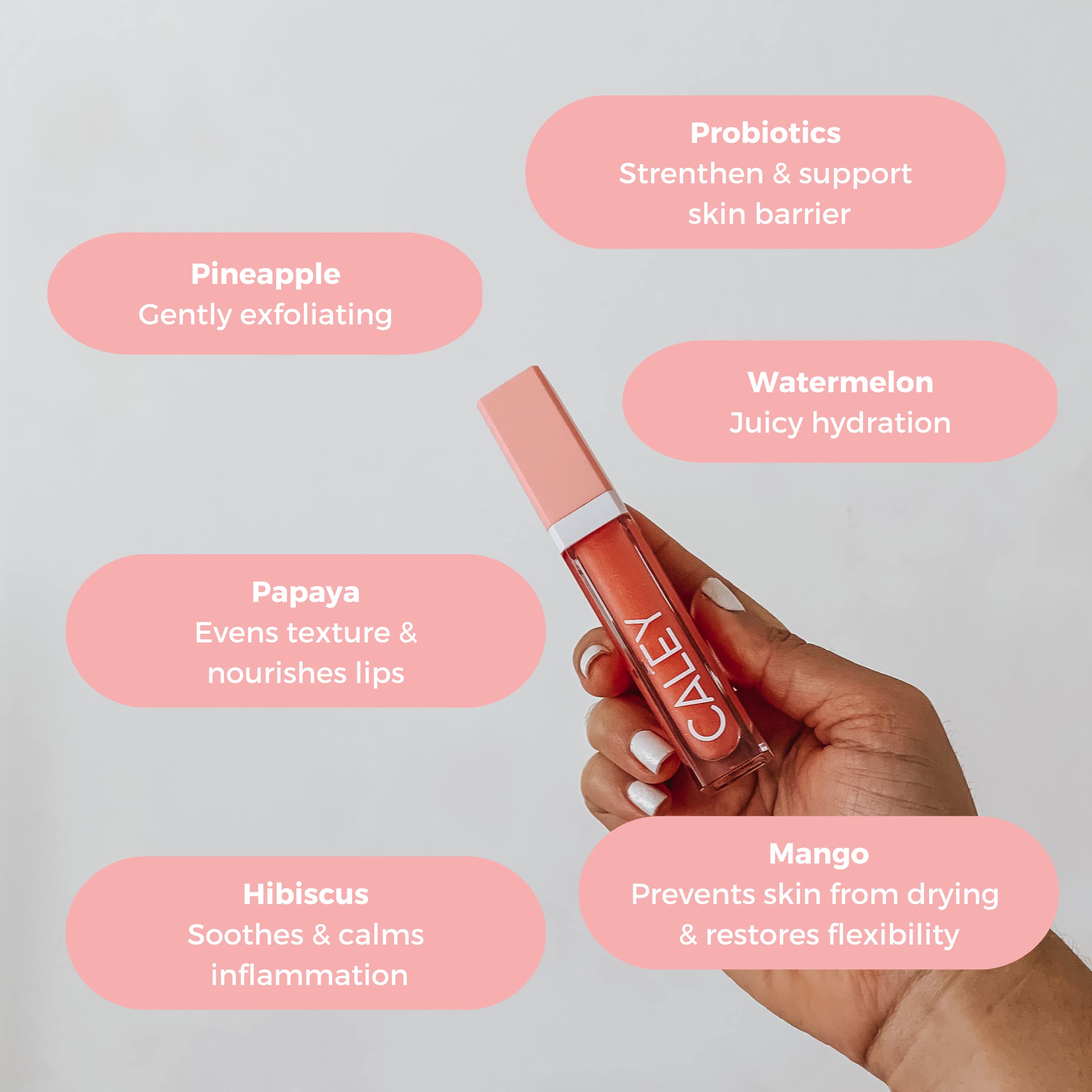 Caley Cosmetics Probiotic Lip Oil Gloss - Hydrating & Nourishing Lip Treatment with Natural Oils, Island Blossom Scent | Perfect for Daily Moisture & Nighttime Lip Care