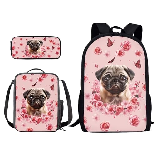 Pug Dog Butterfly Flower
