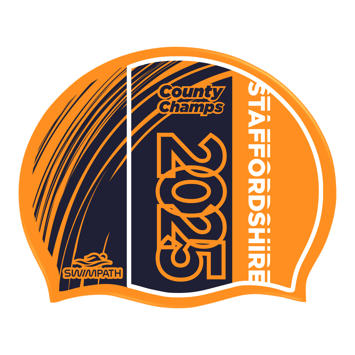 Staffordshire County ASA Championships 2025 Competition Swimming Cap - Neon Orange Silicone Swim Cap for Competitive Swimmers & Training