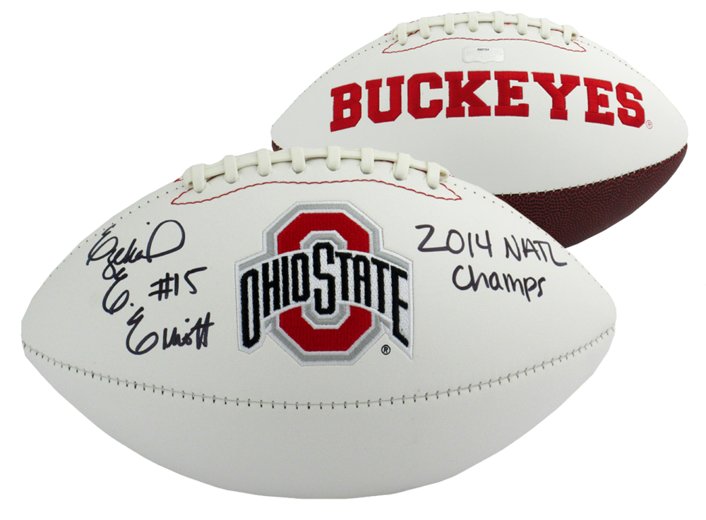 Ezekiel Elliott Autographed Ohio State Buckeyes Football - Embroidered Logo & 2014 National Champions Inscription - Perfect for Collectors, Fans & Sports Memorabilia Displays
