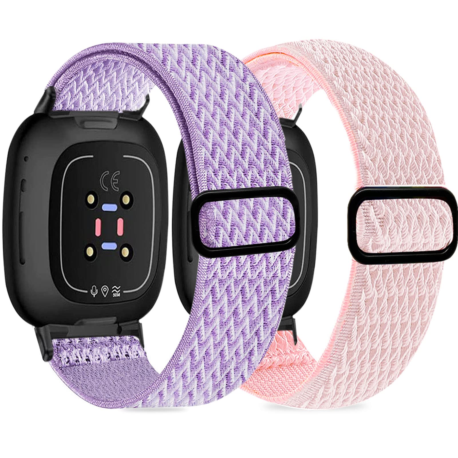 Stretchy Replacement Band for Fitbit Versa 3/Versa 4/Sense/Sense 2 - Soft Elastic Nylon Sport Strap Adjustable Wristband for Men & Women - Perfect for Workouts, Running & Daily Wear