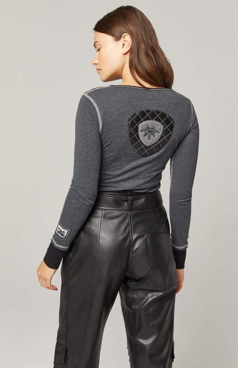 Alp N Rock Arya Henley T-Shirt for Women - Soft Heather Black Cotton Top - Casual Wear & Outdoor Activities