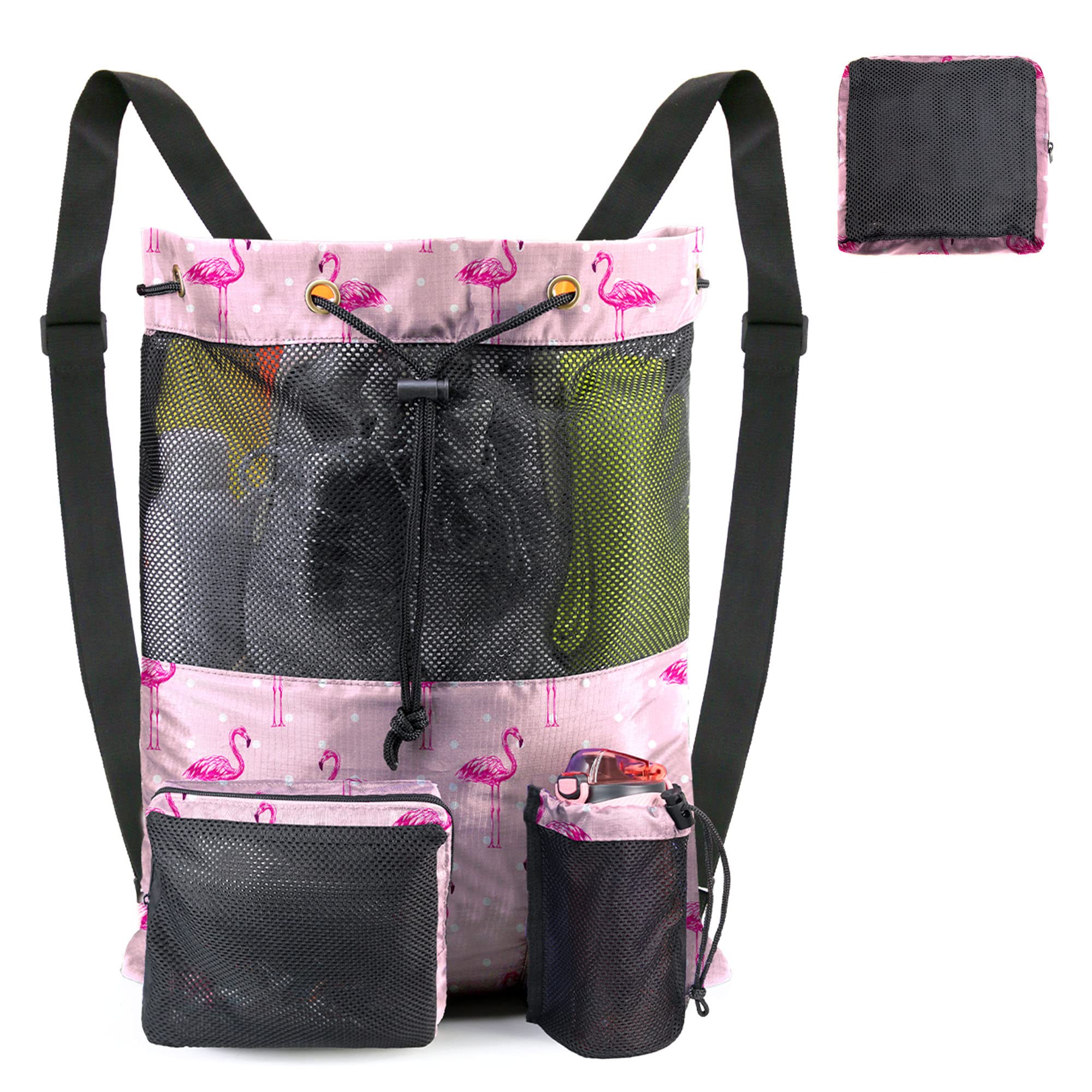 BeeGreen Foldable Mesh Beach Bag - Lightweight Drawstring Backpack for Swimming, Boxing Equipment & Sports Gear | Perfect for Pool, Gym & Outdoor Activities