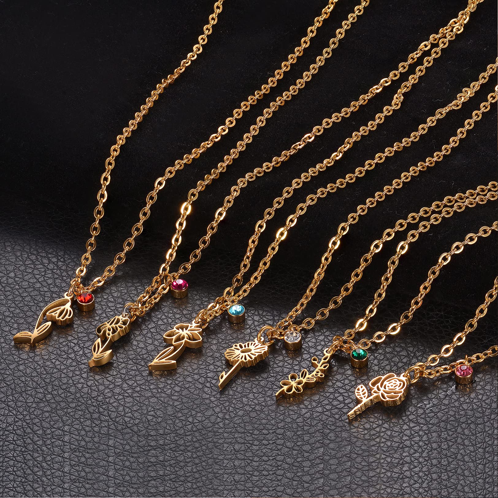 Birth Flower Necklace for Women - 14K Gold Plated Birth Month Floral Pendant with Birthstone | Personalized Birthday Gift for Mom, Wife & Friends | Perfect for Anniversaries, Mother's Day & Special Occasions