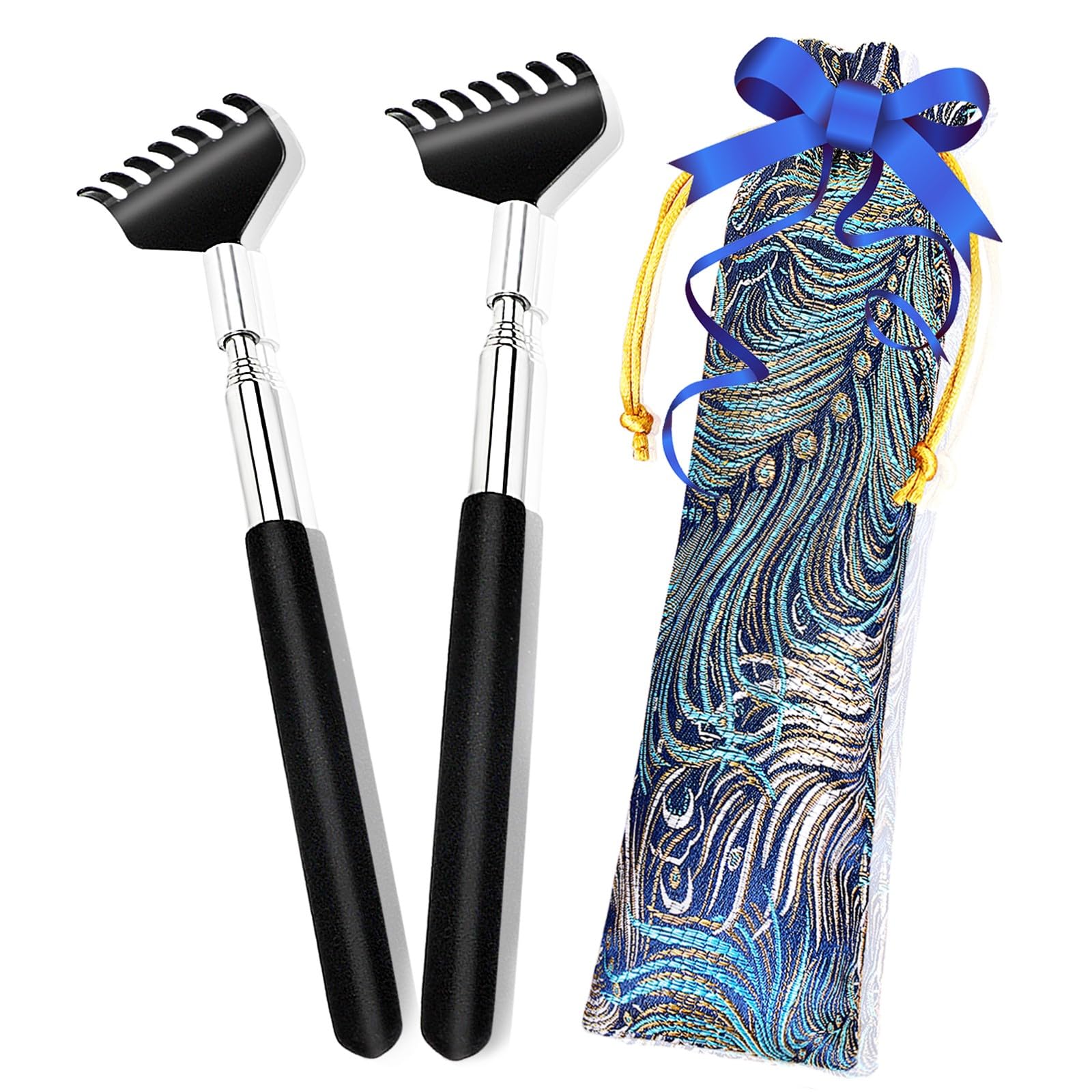 Portable Extendable Back Scratcher - 2 Pack Metal Telescoping Backscratchers for Adults, Kids & Pets - Perfect for Itch Relief, Gifts & Travel - Ideal for Home, Office & Outdoor Use
