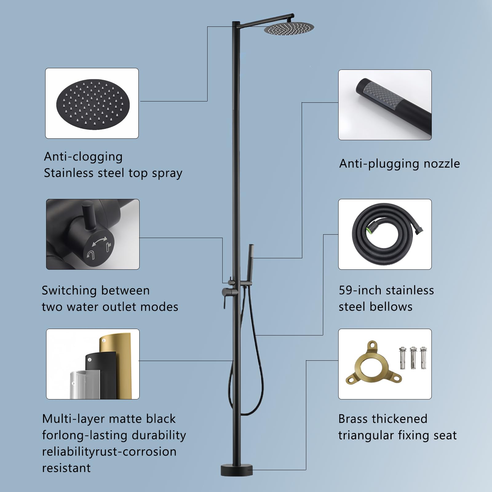Freestanding Outdoor Shower with 10