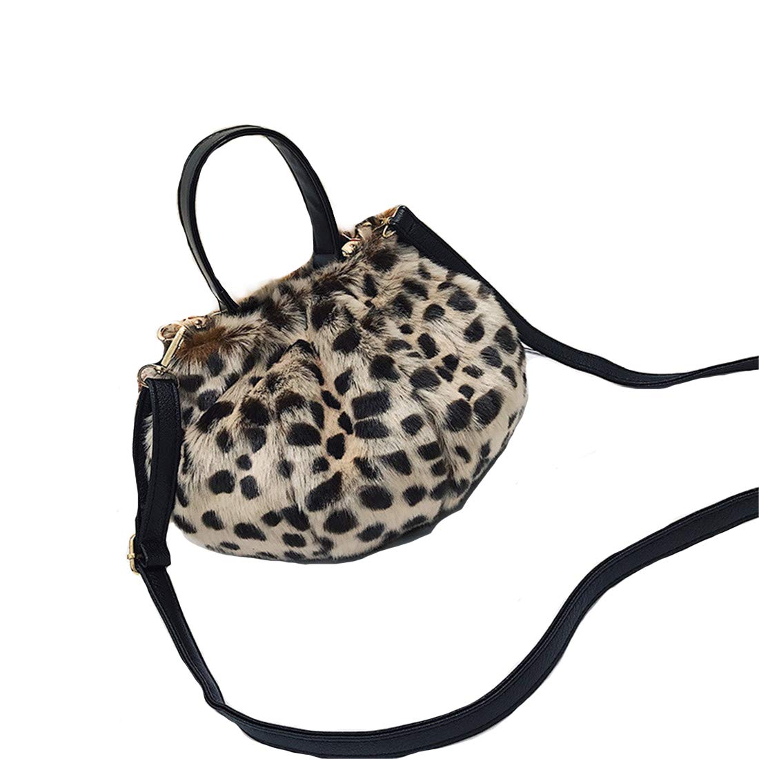 Marchome Women's Small Round Faux Fur Crossbody Shoulder Bag - Leopard Print Fashion Purse for Casual Outings, Parties & Date Nights