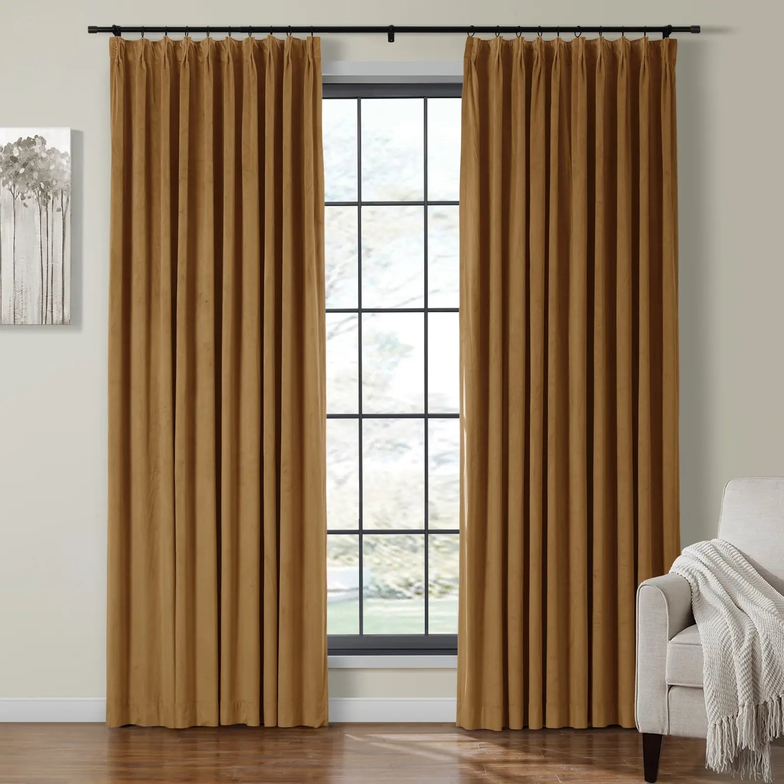 Luxury Velvet Pinch Pleat Thermal Blackout Curtains - Insulated Drapes for Bedroom & Living Room - Noise Reducing & Energy Efficient Window Treatments