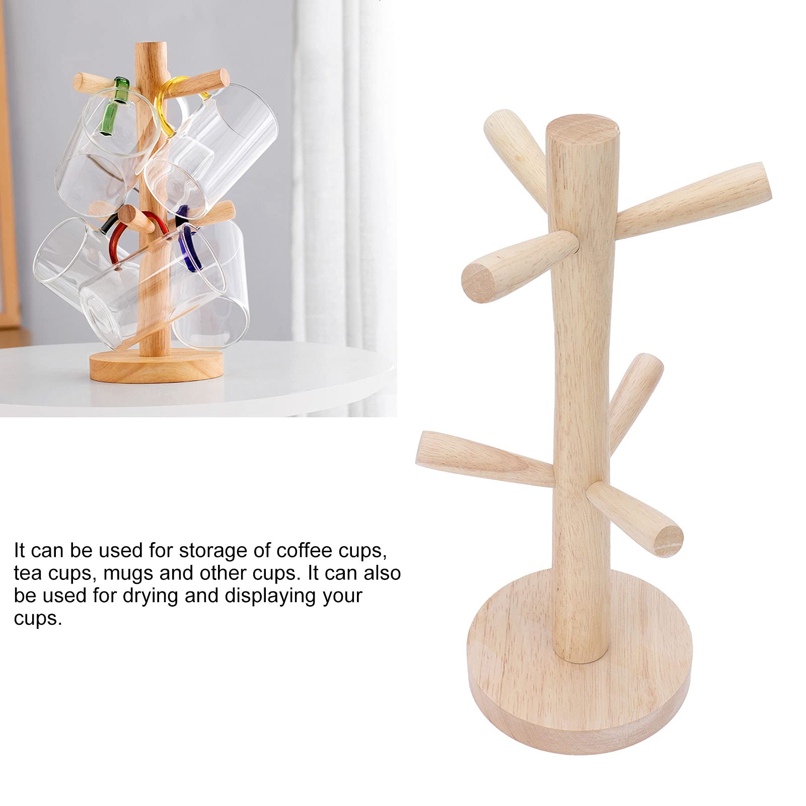 Wooden Mug Rack - Sturdy Cup Holder for Kitchen Storage | Drying & Displaying Coffee Mugs, Tea Cups | Perfect for Countertop Organization & Small Space Saving