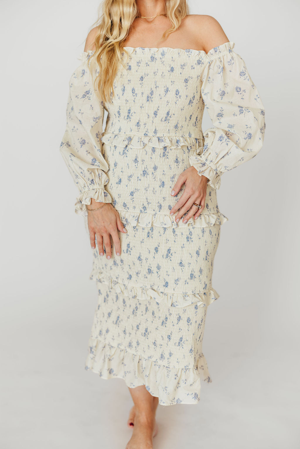 Chloe Maternity Midi Dress - Blue Flowy Bump-Friendly Dress for Pregnancy | Perfect for Baby Showers, Maternity Photos & Special Occasions