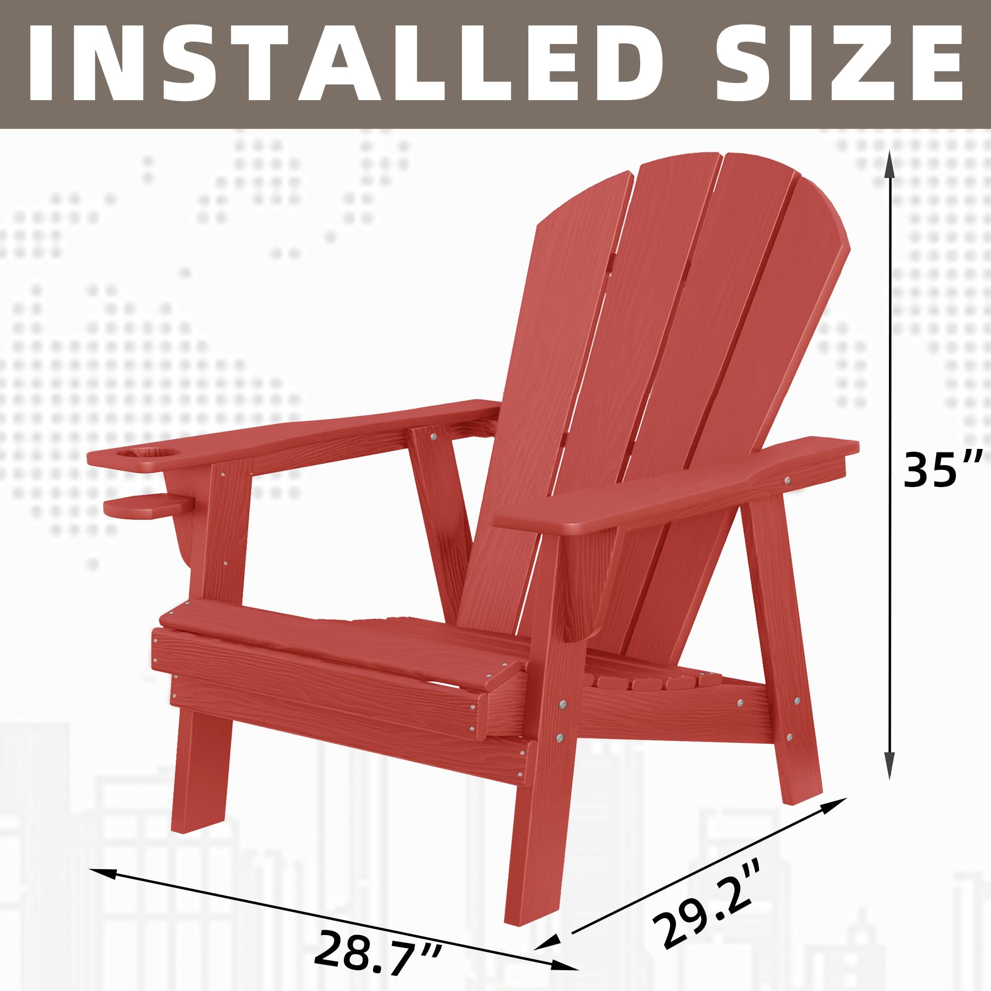 **Premium HDPE All-Weather Adirondack Chairs for Outdoor Patio, Fire Pit, Garden & Poolside – Durable & Comfortable (Red)**    *Perfect for backyard relaxation, camping, and outdoor gatherings!*
